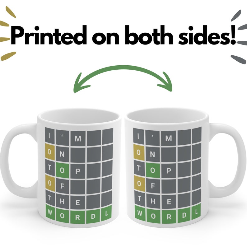 Large Wordle Mug | I'm On Top of The Wordl | Funny Wordle 2 sided Mug | Wordle Gift | Office & co-worker gift