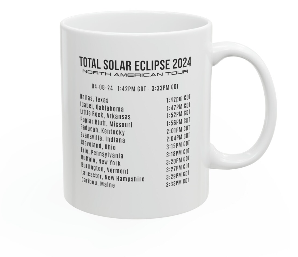 Solar Eclipse 2024 Commemorative Ceramic Mug, 11oz, April 8th 2024, Eclipse Event 2024, Celestial Mug, Gift for Eclipse