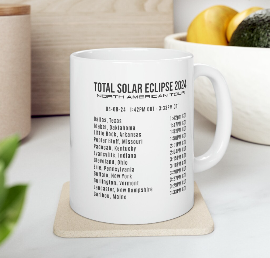 Solar Eclipse 2024 Commemorative Ceramic Mug, 11oz, April 8th 2024, Eclipse Event 2024, Celestial Mug, Gift for Eclipse