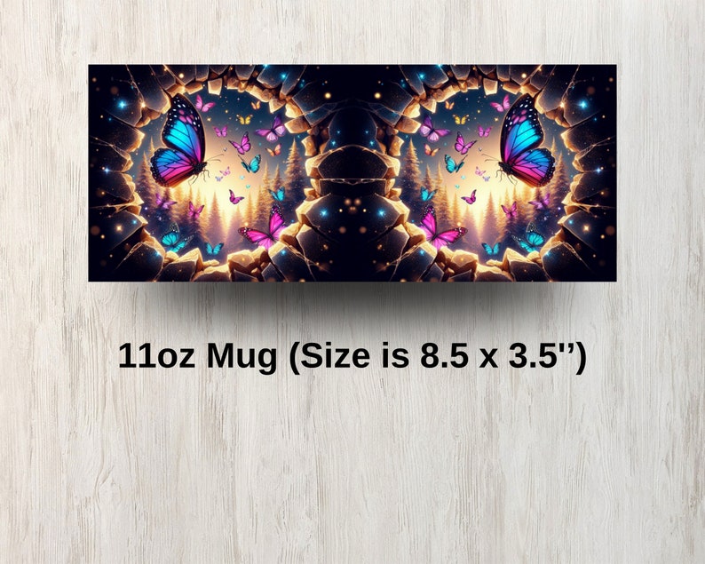 3D Neon Butterfly Hole In A Wall Mug, 11oz & 15oz Mug, Flower Mug, Mug Wrap