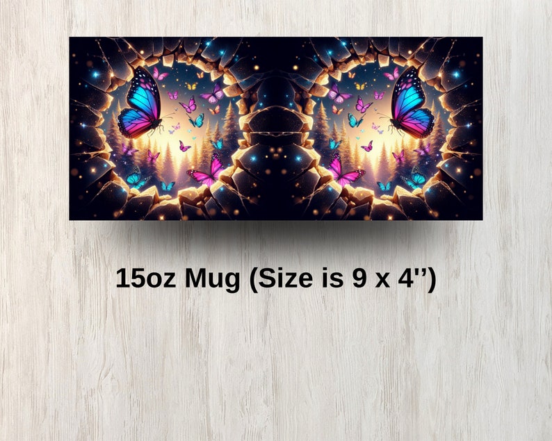 3D Neon Butterfly Hole In A Wall Mug, 11oz & 15oz Mug, Flower Mug, Mug Wrap